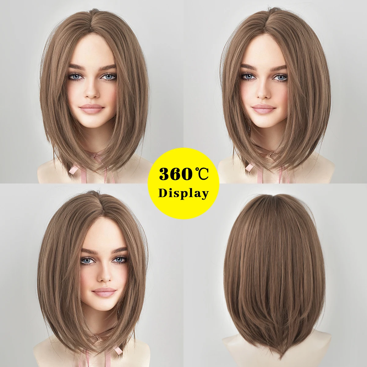 Daily Date Short Straight Synthetic Wigs for Women Flaxen Color Bob Wigs with Bangs Cosplay Party Heat Resistant Fake Hair