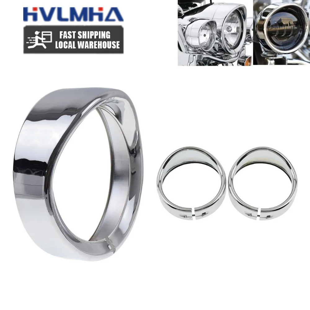 Motorcycle 7" Motor H4 LED Headlight Trim Ring Bezel Visor 4.5" Fog Lamp Trim Ring Bezels For Harley Touring Street Glide FLH