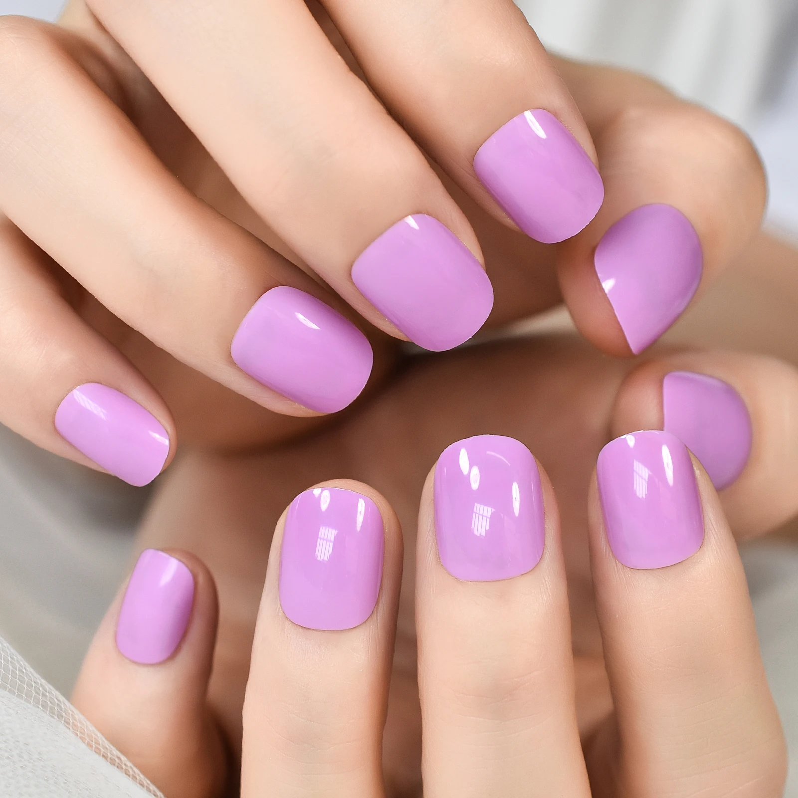 Stampa rotonda corta lucida sulle unghie Manicure artificiale Stick riutilizzabile su unghie finte Punte per nail art in acrilico falso rosa viola