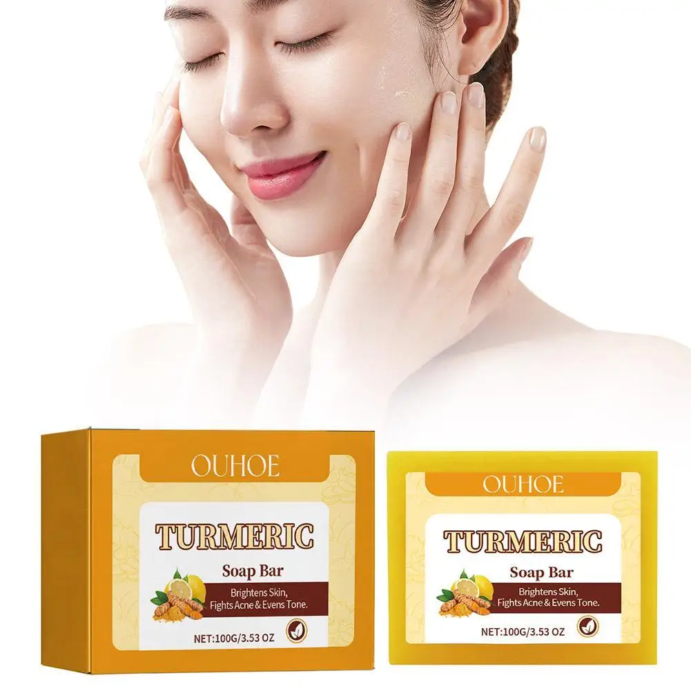 OUHOE Lemon Turmeric Kojic Acid Soap Bar Turmeric Face And Care Body Soap Care Skin Body Oil Removal Acne Soap Whitening Skin