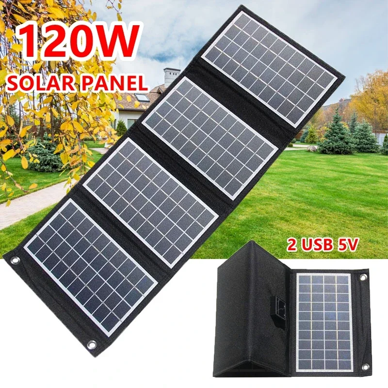 120W/100W/70W Foldable Solar Panel 2 USB 5V Solar Charge Waterproof for Cell Phone Outdoor Camping Tourism Fishing Solar Battery