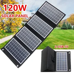 120W/100W/70W Foldable Solar Panel 2 USB 5V Solar Charge Waterproof for Cell Phone Outdoor Camping Tourism Fishing Solar Battery