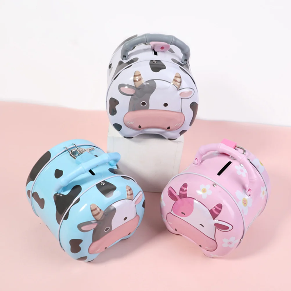 

Cartoon Milk Cow Money Box Tinplate Piggy Bank Money Saving Box for Children (Random style) Milk Cow Piggy Bank