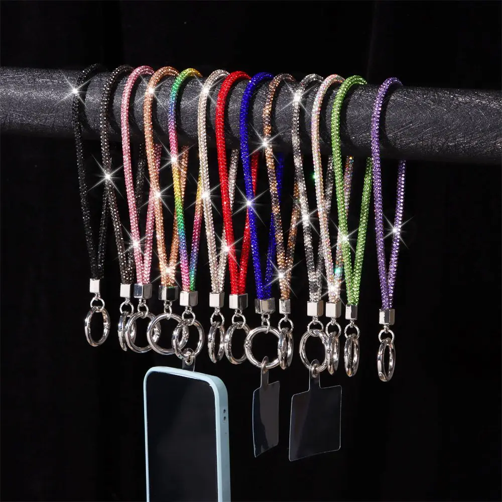 Glitter Bright Keychain Bling Bling Rhinestone Phone Lanyard Wrist Straps Hanging Cord Diamond Crystal Anti-lost Rope