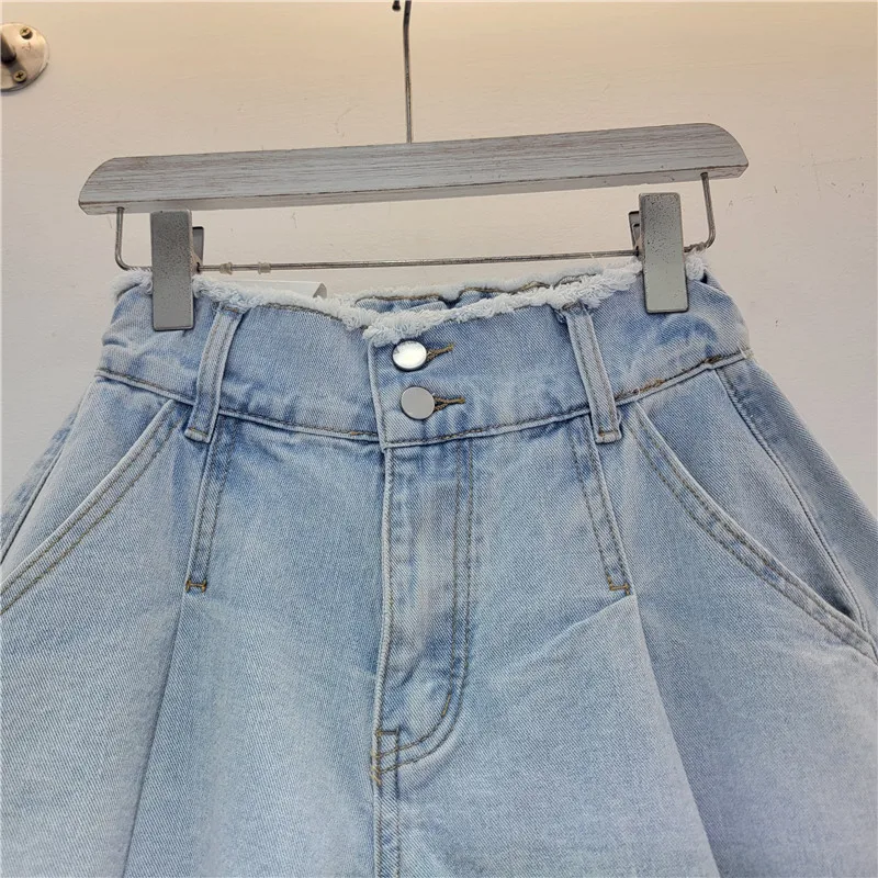 Short en jean denim à jambes larges, jean taille haute, deux boutons, couleur unie, tout match, pantalon court décontracté, simple, été