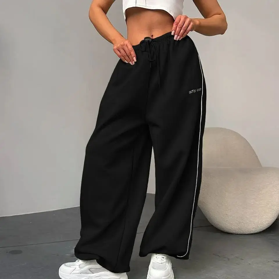 Y2K Amerikaanse zwarte retro hiphop oversized damesmode casual joggingbroek losse joggingbroek hoge taille wijde pijpen streetwear - afbeelding 2