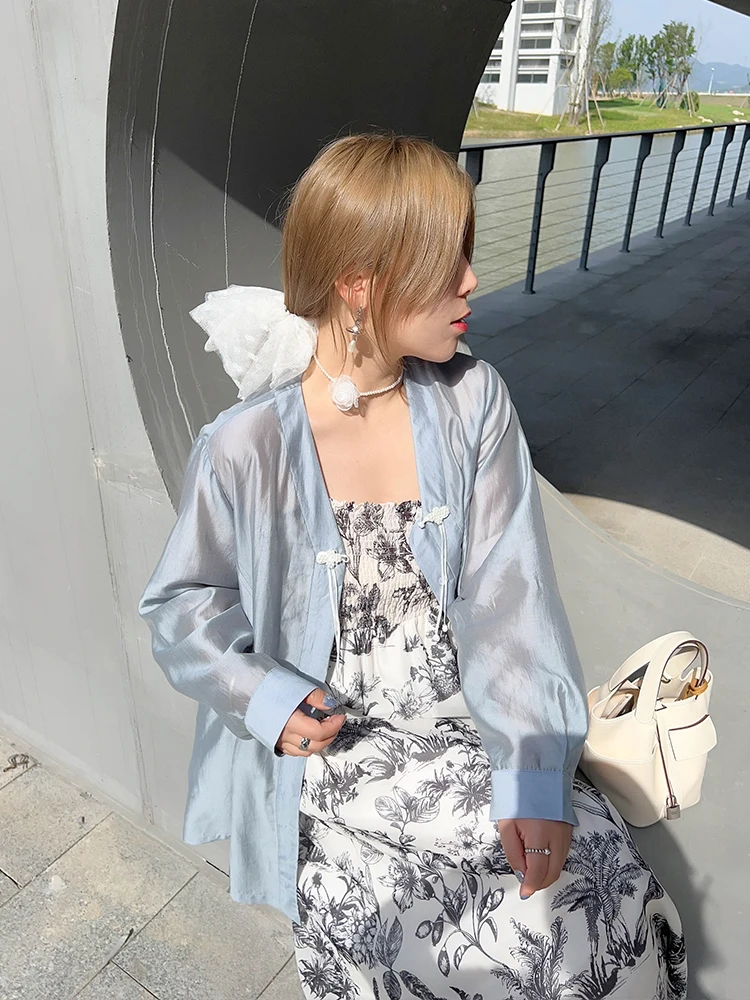 

Новая женская летняя улучшенная модель ханьфу Vogana большого размера, оригинальная, ручной работы, с пуговицами, V-образным вырезом и длинными рукавами