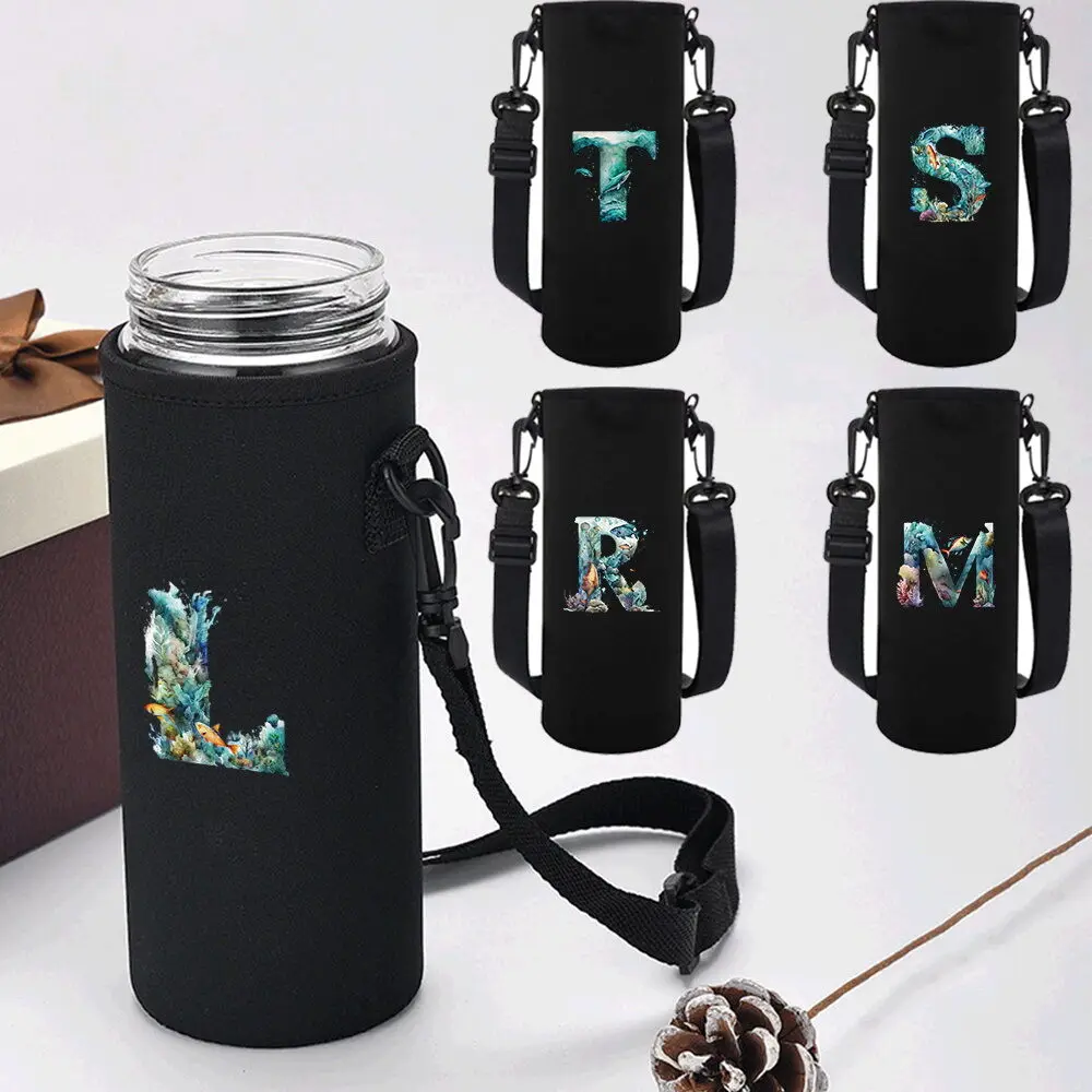 

Fish Letter Insulated Water Bottle Sleeve Bag Cover with Adjustable Strap Water Cup Carrier Bags Outdoor Travel Accessories