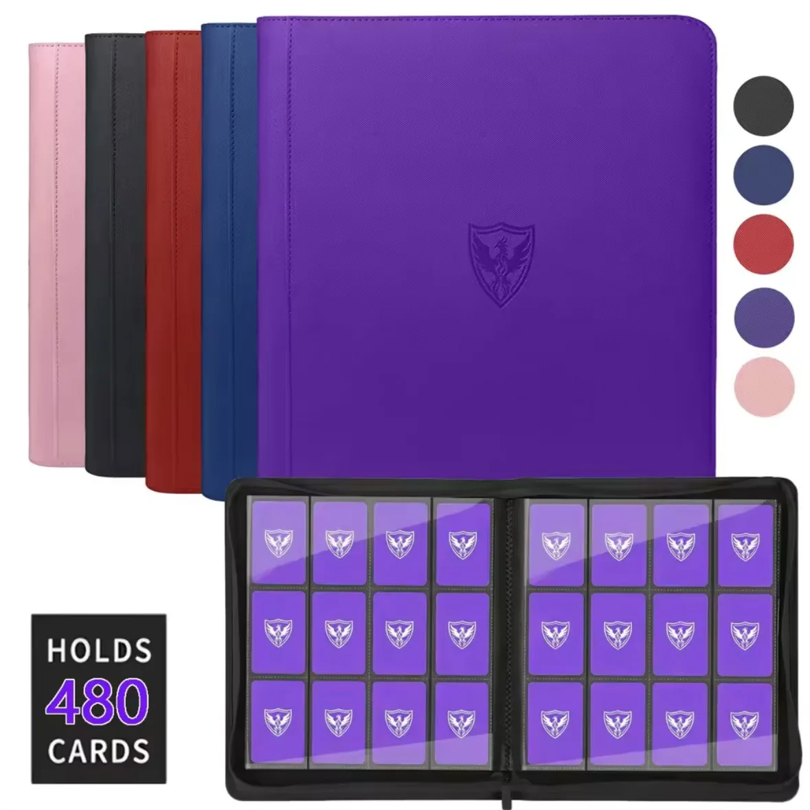 Eagle 480 Cards Zipper Card Binder 12 Pocket Waterproof PU Storage Album for Yu-Gi-Oh TCG Sports Trading Game Collectible Cards