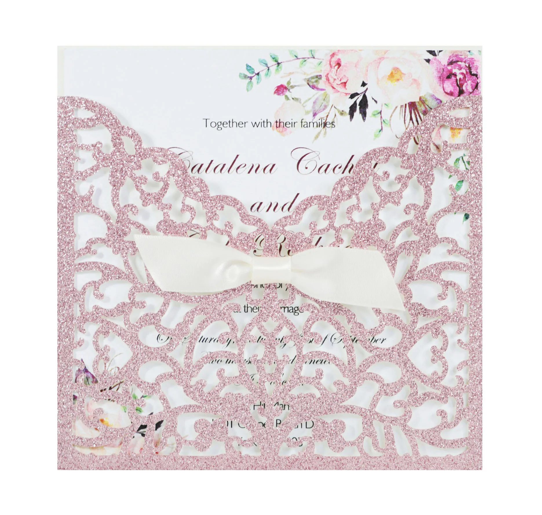 Laser Cut Glitter Slot Wedding Birthday Party Invitation Cards Square 5.9