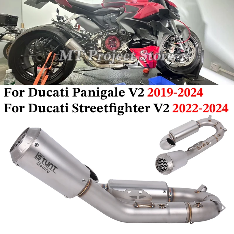 

Slip On For Ducati Panigale V2 2019-2024 Motorcycle Exhaust Espace Link Pipe Moto Muffler For Ducati Streetfighter V2 2022-2024