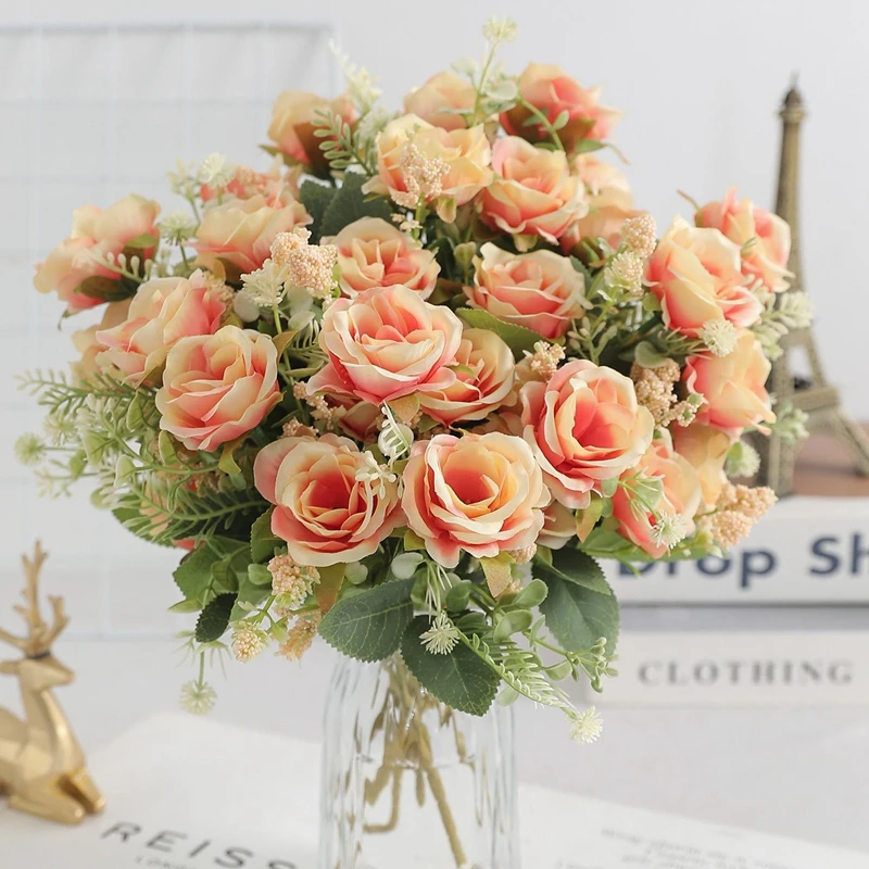 1/2 Stück künstlicher Rosenblumenstrauß für Zuhause, Raumdekoration, künstliche Blumen, Garten, Hochzeit, Party, Dekoration, Outdoor, Weihnachtsdekoration – Detail 12