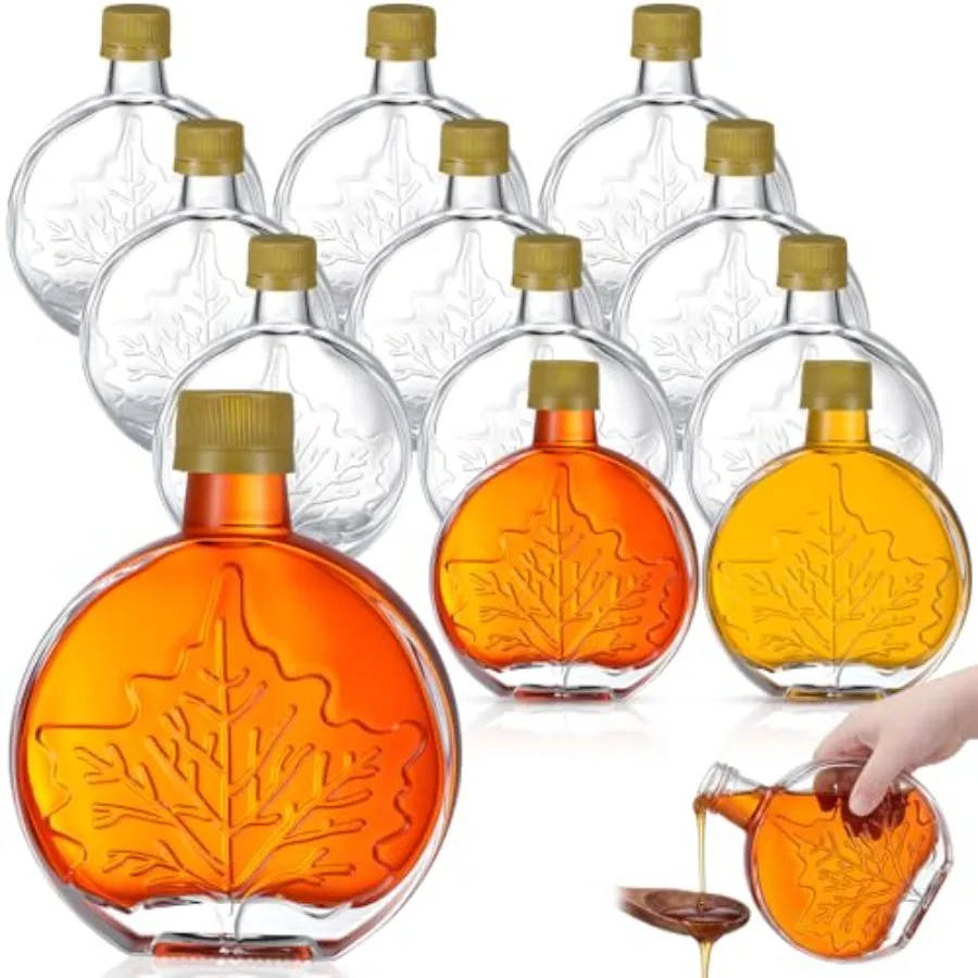 

Набор из 12 стеклянных бутылок для кленового сиропа, 240 мл, контейнеры для чистого кленового сиропа, стеклянные банки в форме листа, идеально подходят для подарков и хранения на кухне