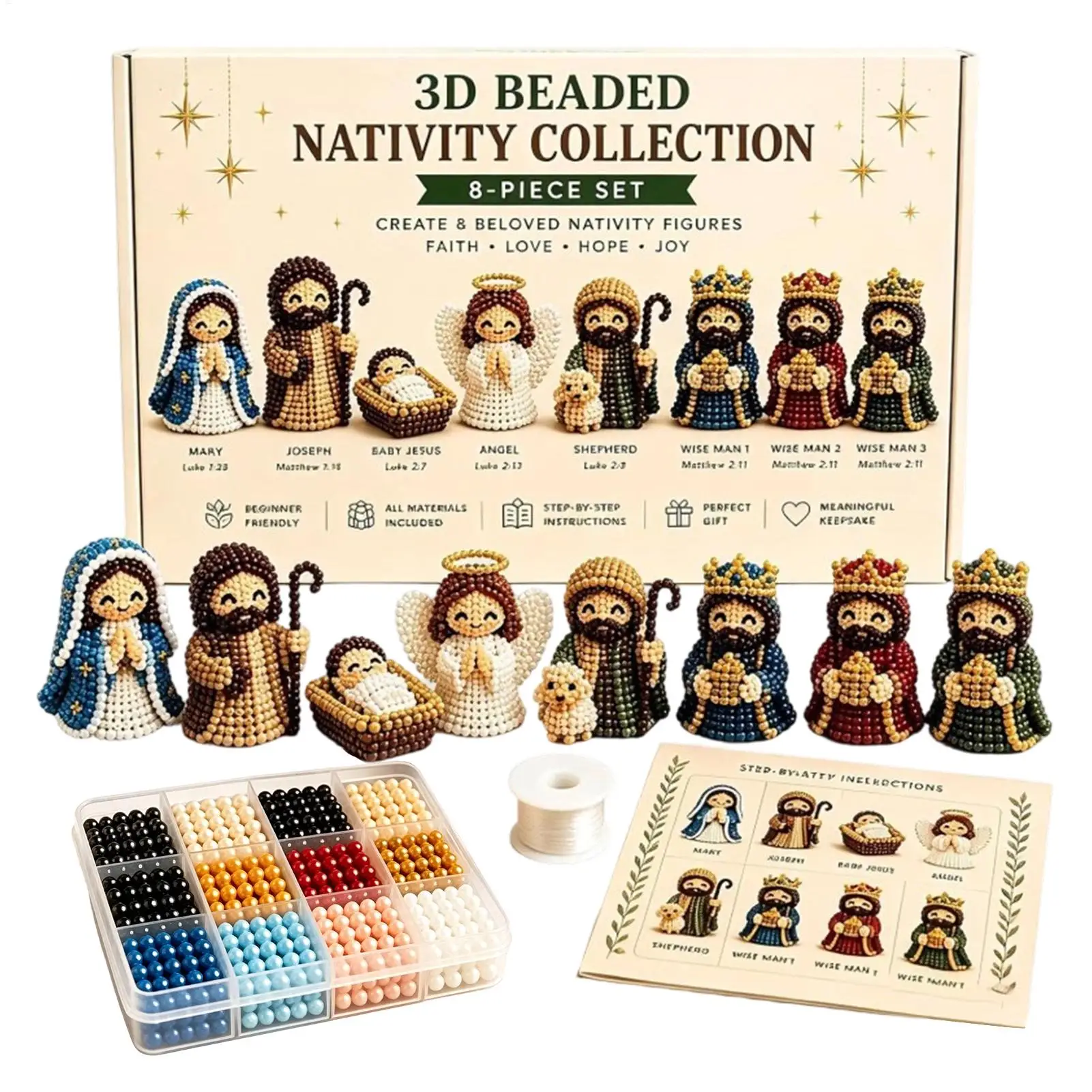 Krippenfiguren-Bastelset, 3D-Perlen-Bastelfiguren, Deko-Perlen-Weihnachtsfiguren-Set für Männer, Frauen, Erwachsene, Vater, Ehefrau, Ehemann