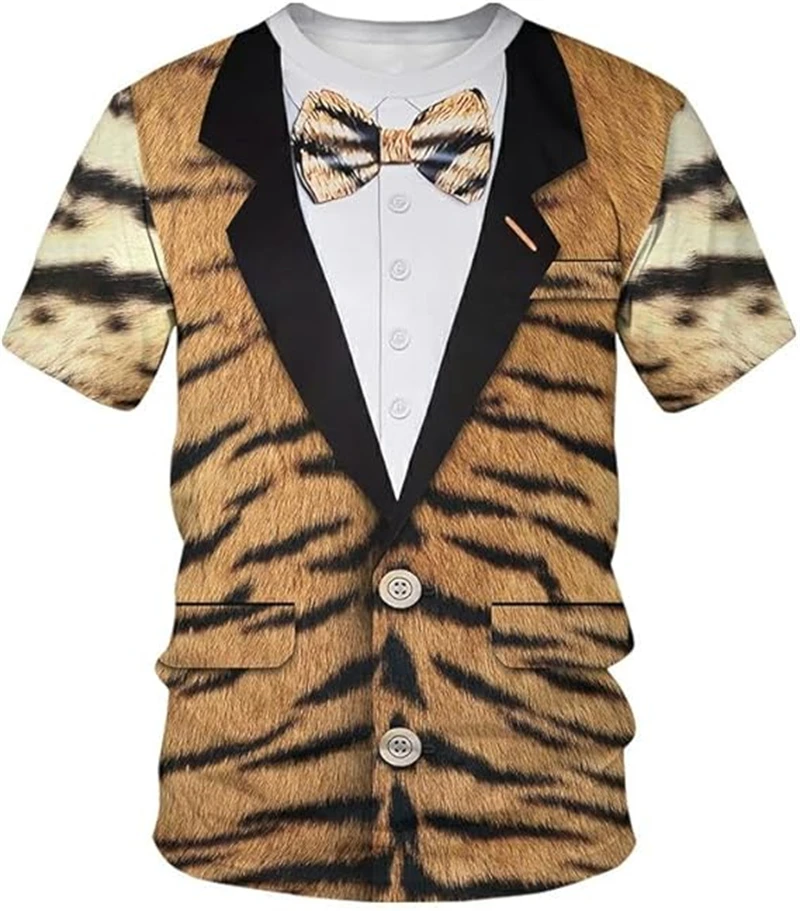 New Leopard Tiger Animal Print Mens T Shirt 3D Print Costume Party Cosplay Funny Tee Unisex Casual Short Sleeve Tops Kid T-shirt