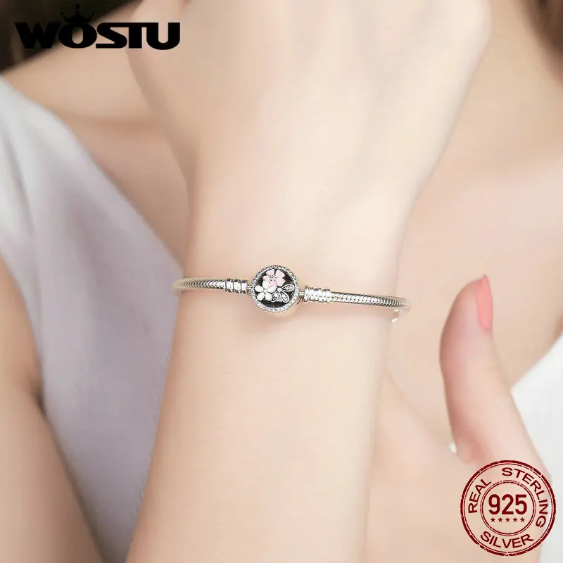 WOSTU 100% 925 Sterling Silver Poetic Blooms Bracelet & Bangles For Women Fit DIY Charms Beads Original Jewelry Gift FBS919