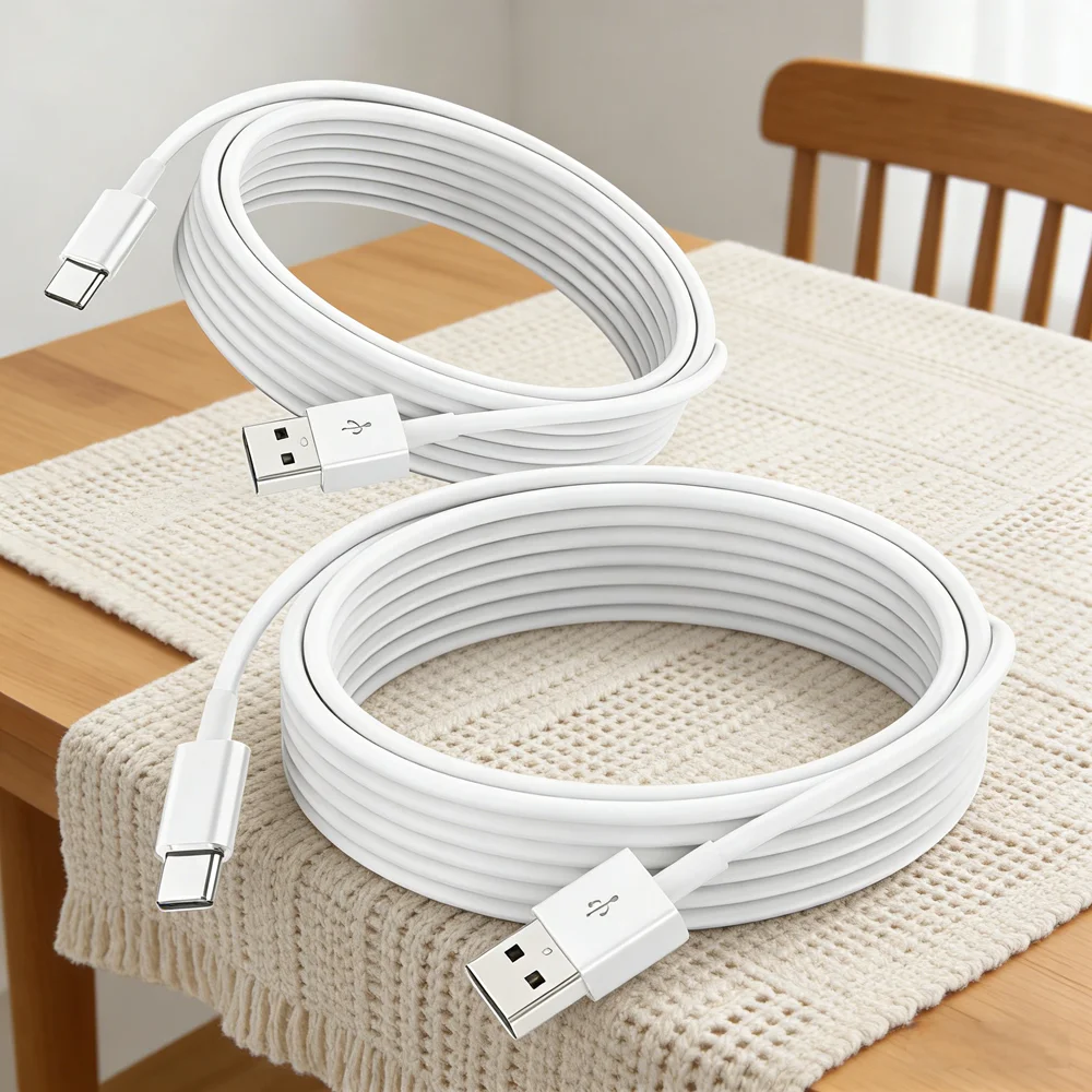 2Pack 2M USB A to USB C Fast Charging Data Cable, Type C Charger Cord for Phones Tablets and Devices White