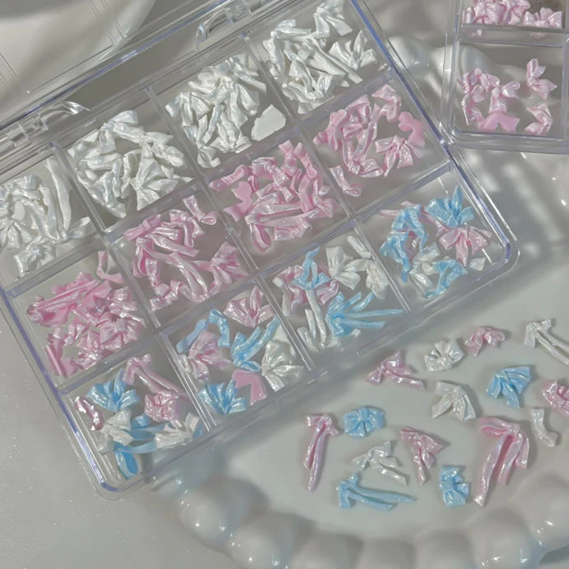 48/72개 네일 새틴 라이트 네일 참 보우노트 주얼리 소프트 카빙 레진 보우 타이 네일 아트 데코레이션 리본 보우 라인스톤