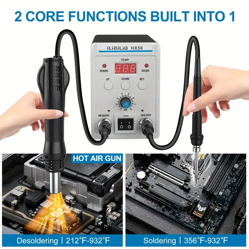 ILIBILIB 700W Solder Rework Station 2 in 1 Soldering Iron Kit Hot Air Heat Gun Station
