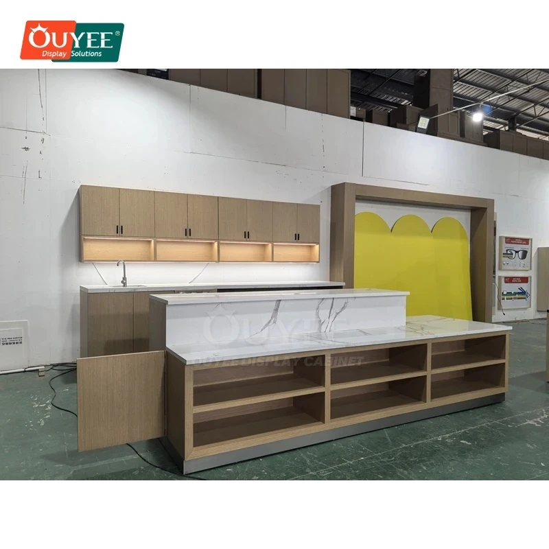 custom.Factory Direct Coffee Boutique Display Unit Commercial Interior Design Wood And Metal Cafe Fit Out