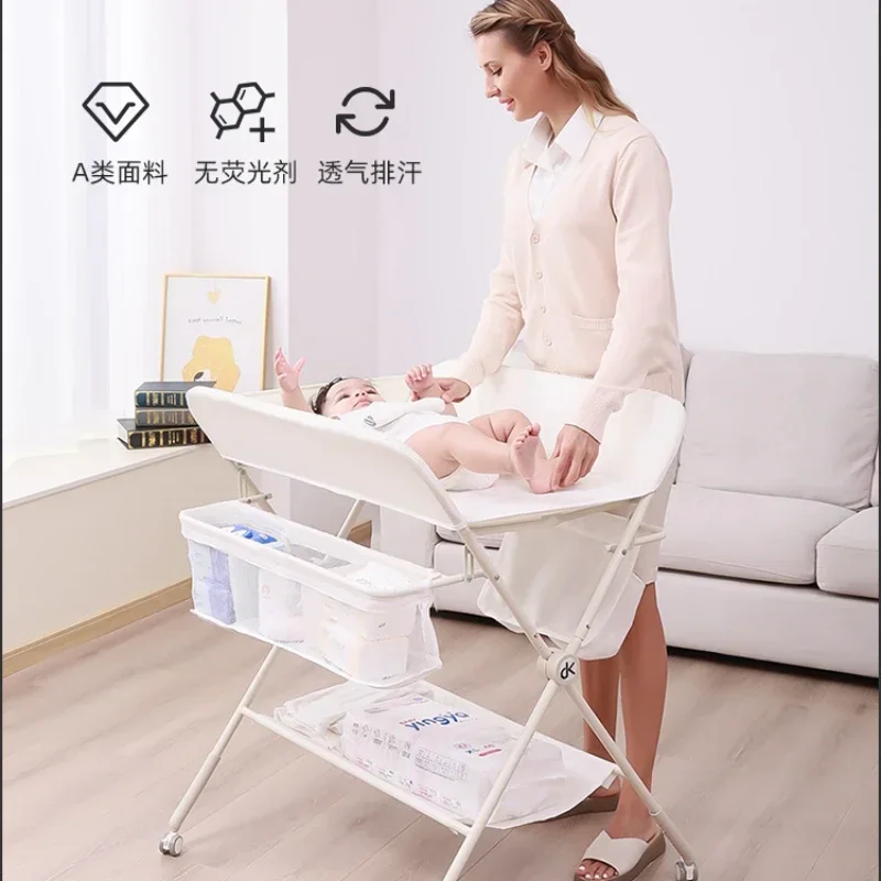 Baby Changing Table with Storage Basket Kids Changing Table Foldable Baby Diaper Table with Wheels