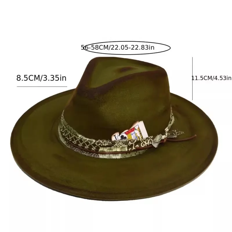 Retro Jazz Distressed Woolen Cap Imitation Wool Felt Hat Poker Flat Brim Denim Hat 56-58cm Orange Green Khaki Color
