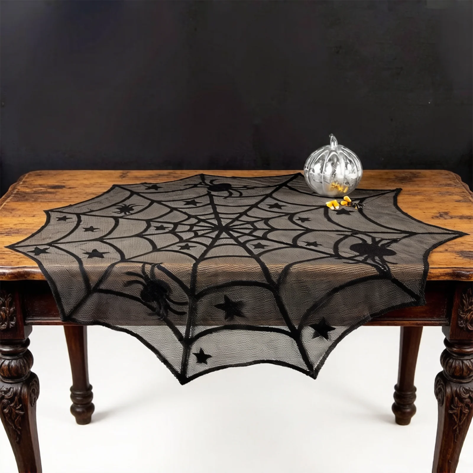 40 Inch Round Spider Web Lace Table Topper Black Halloween Spider Web Tablecloth Party Decoration Small Table Topper Spider Web