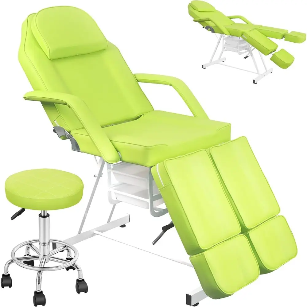 

Регулируемый 3-секционный зеленый косметический столик с 2 подставками для хранения, подходит для татуировок, процедур для лица и массажа