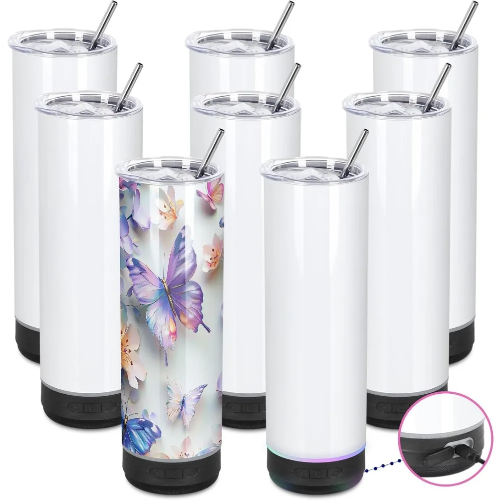 

Стакан с музыкальным динамиком на 20 унций, тонкая прямая сублимационная чашка из нержавеющей стали с двойными стенками и изоляцией