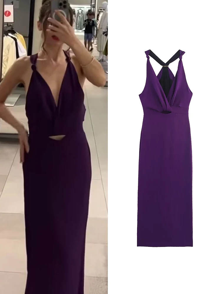 TFMLN ฤดูร้อนผู้หญิงเซ็กซี่สลิงชุด 2025 ใหม่แขนกุด V คอสลิมมิดิเดรสแฟชั่นวันหยุด backless vestidos