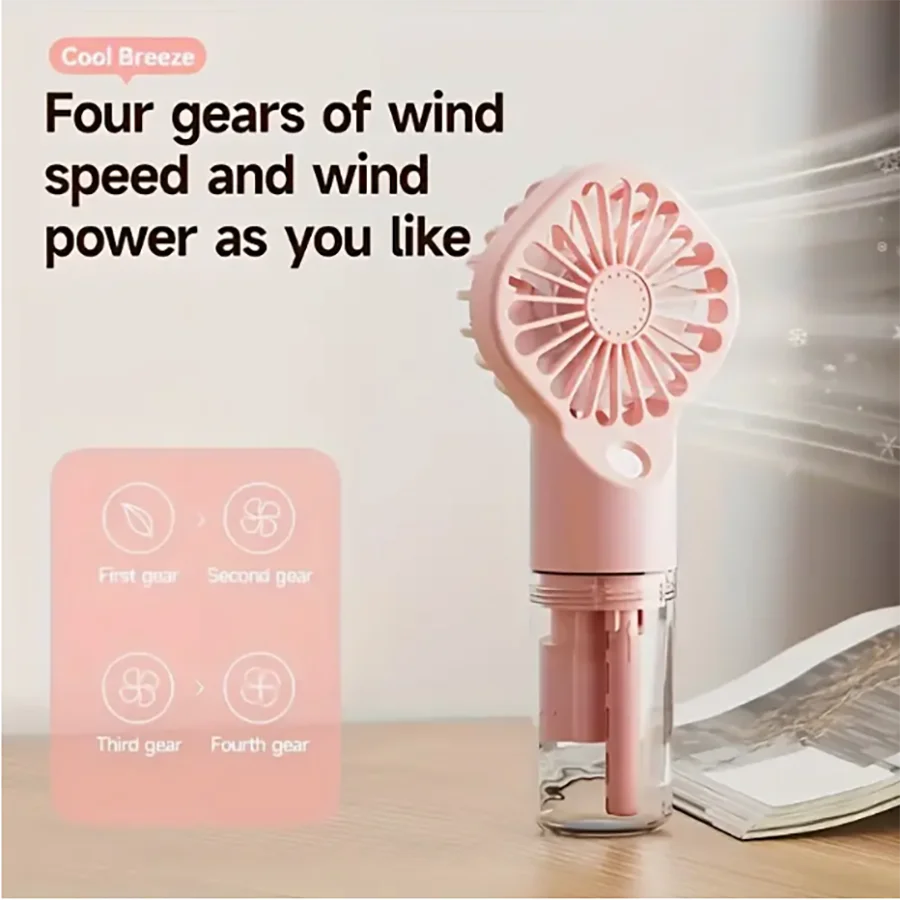 Rechargeable Handheld Spray Fan with USB Charging, Portable mini Cooling Fan with Water Spray Function, lightweight and Quiet, S