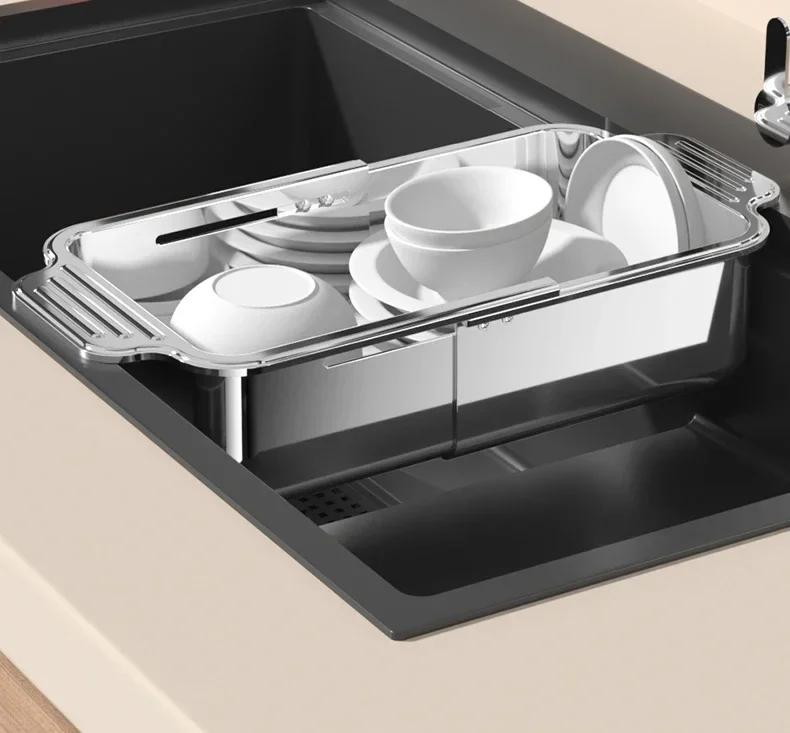 Scalable kitchen sink, drain basket, 304 stainless steel food grade sink, medium basin, fruit and vegetable washing basin