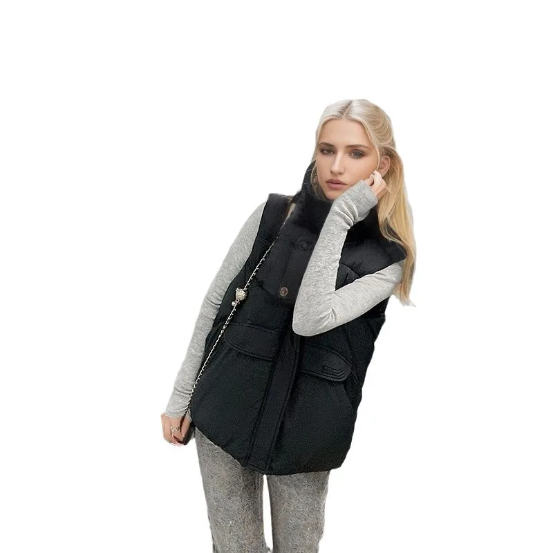 YJKDYK 2024 Winter Women\'s Sleeveless Cotton Jacket Female Pure Color Thicken Warm Vest Jacket Women Casual Loose Vest Coats