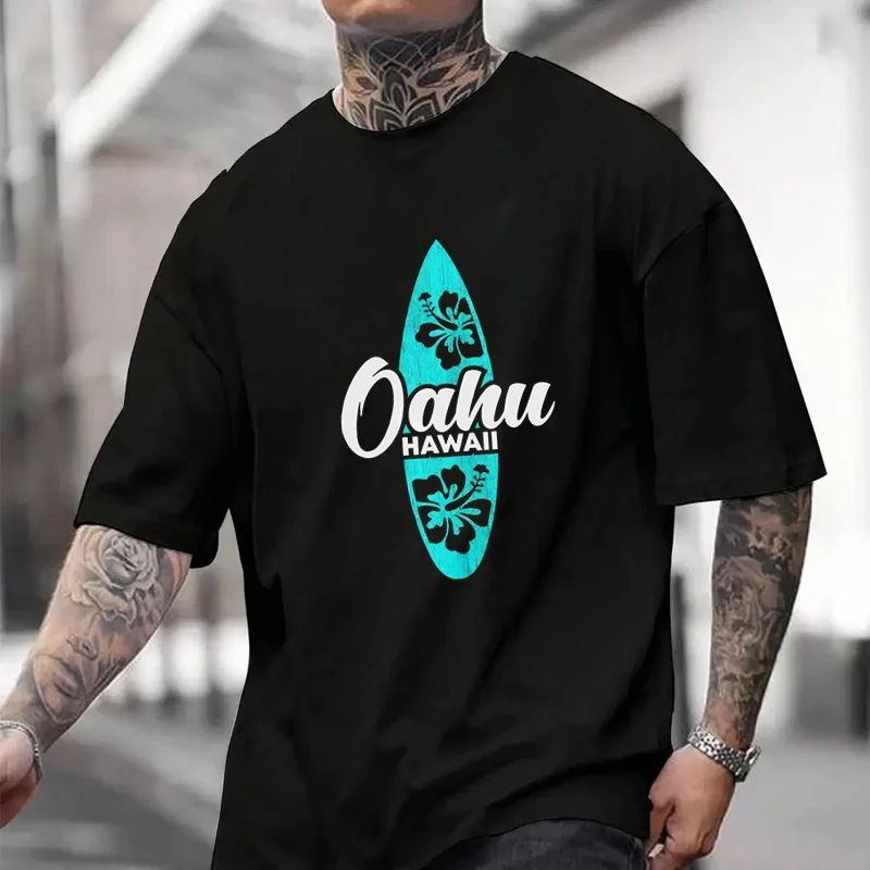 

OAHU HAWAII SURFING Men's And Women's T-shirt Summer New Cotton Tee Short-sleeved Motorcycle Cycling Top