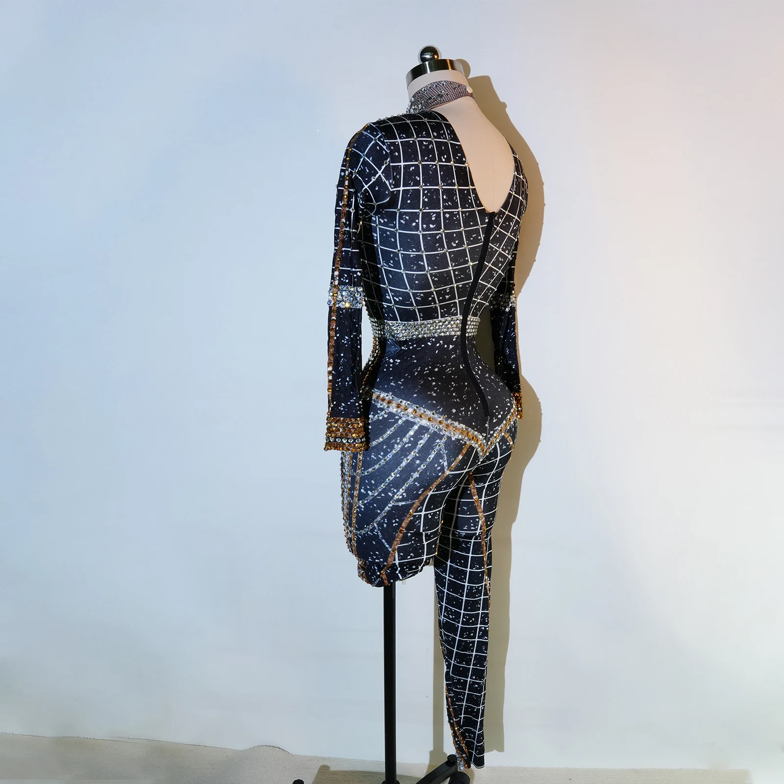 الماس حزب الزي الفاخرة سباركلي حجر الراين أزياء ملهى ليلي راقصة القطب الرقص الأسود بذلة الأداء البهلوانية زي #2