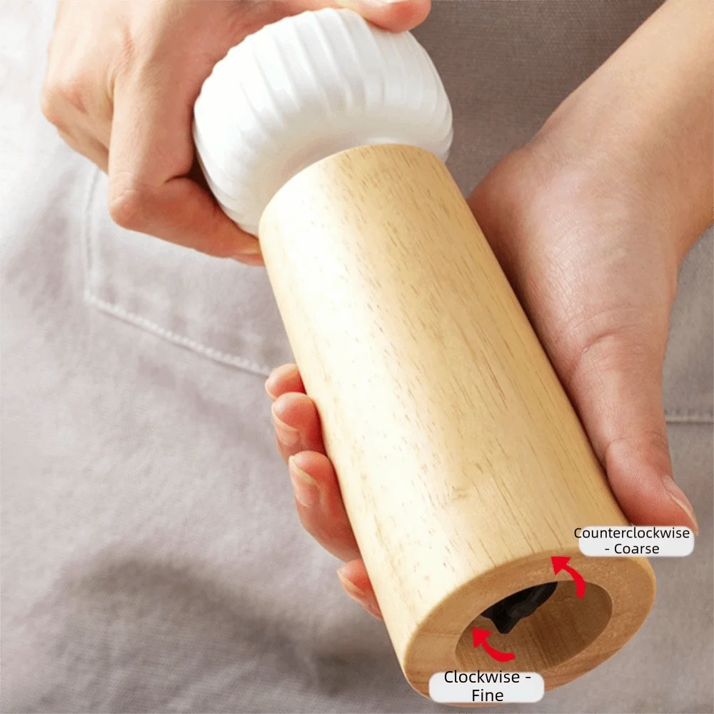 Manual Pepper Salt Grinder Oak Refillable Pepper Salt Grinding Bottle Adjustable Particle Size Ceramic Core Pepper Mill