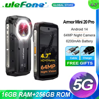 Ulefone Armor Mini 20 Pro,16 Гб(8+8) + 256 Гб,5G Rugged,6200 мАч,Android 14,33W Charge,64MP Night Camera,глобальная версия