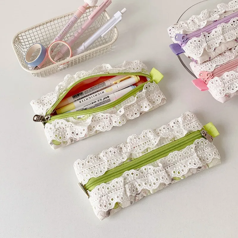 

Lace Pencil Case for Student Girl Ruffle Cute Korean Makeup Stationery Organizer Bag Portable Pouch Back To School Kawaii Gift