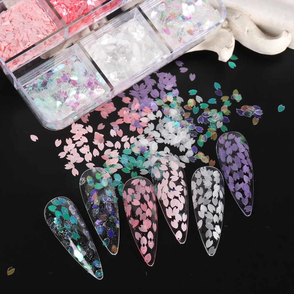 1 PCs Box of 6 Boxes of Cherry Blossom Petals Sequin Nail Art Decoration