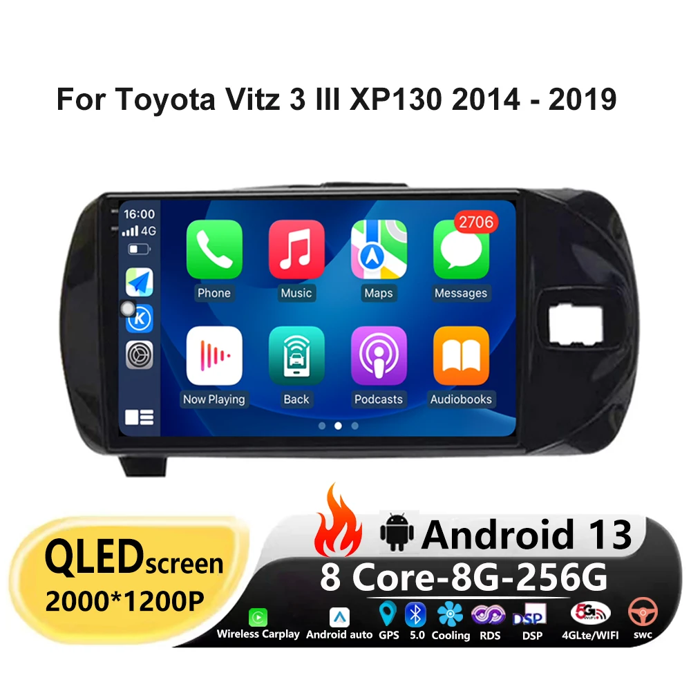 

For Toyota Vitz 3 III XP130 2014 - 2019 RHD Wireless Carplay Android 13 Auto Radio Multimedia Video Player GPS Navigation