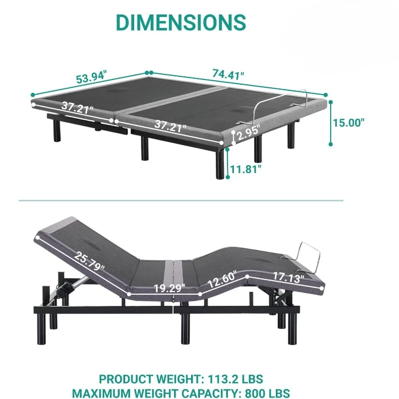 Idealbase Adjustable Bed Frame Full with Lumb Back & Leg Massage, Bed with Wireless Remote, Ergonomic Zero-Gravity Smart Bed