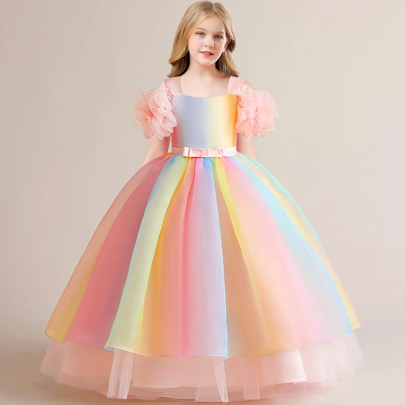 

Formal Colorful Princess Dress For Girls Children Costume Lace Party Dresses Girl Dress Puff Sleeve Wedding Prom Ball Gown 5-12Y