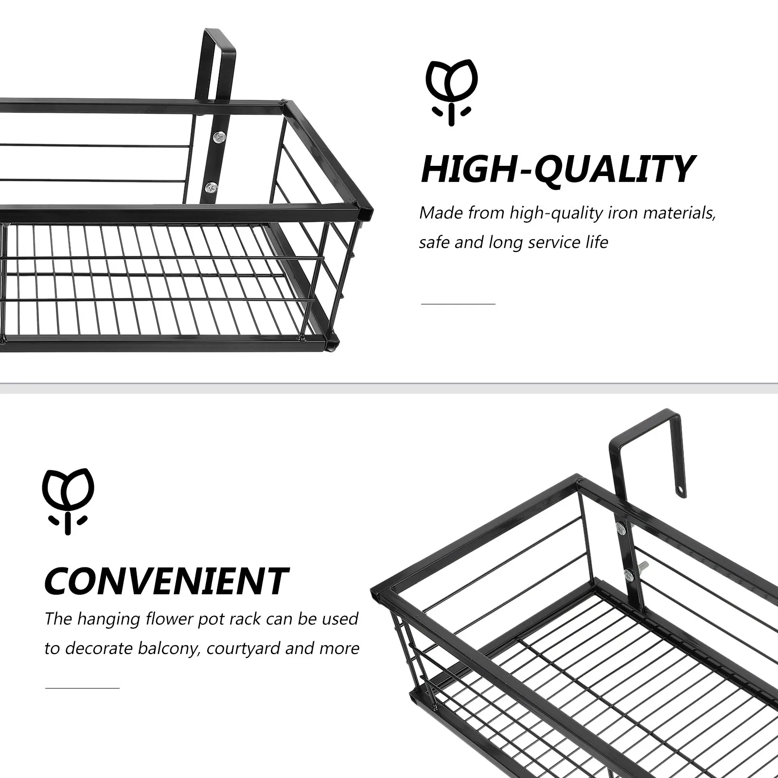 1Pcs Balcony Hanging Flower Pot Rack Sturdy Iron Planter Holder Bonsai Display Stand Garden Plant Basket Outdoor view 5