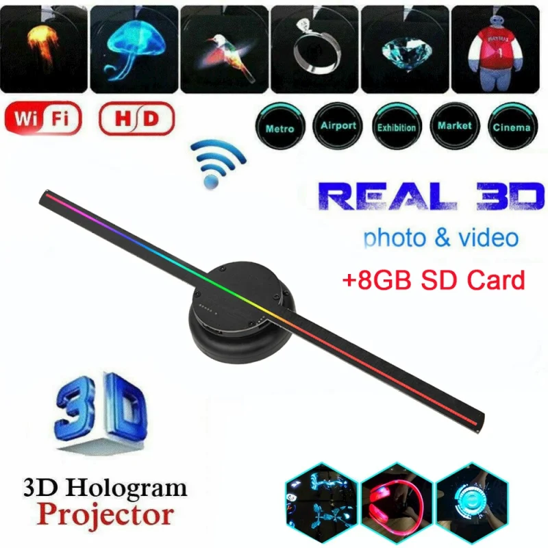 3D-Fan-Hologramm-Projektor Wand-WLAN-LED-Zeichen holo graphische Lampe Player Remote-Werbung Display-Unterstützung lmages und Video