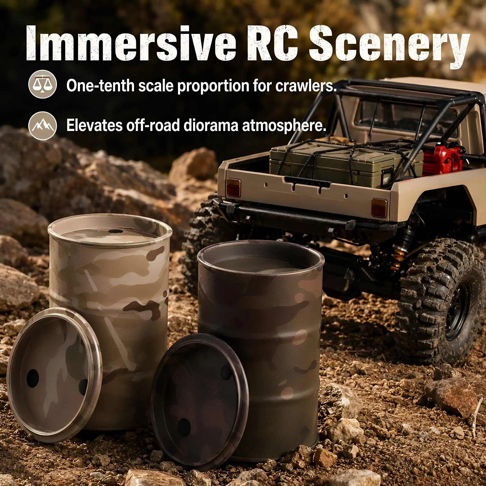 2pcs 1:10 Scale RC Crawler Oil Drum – Realistic Metal Mini Barrel for RC Truck, Decoration & Scale Modeling