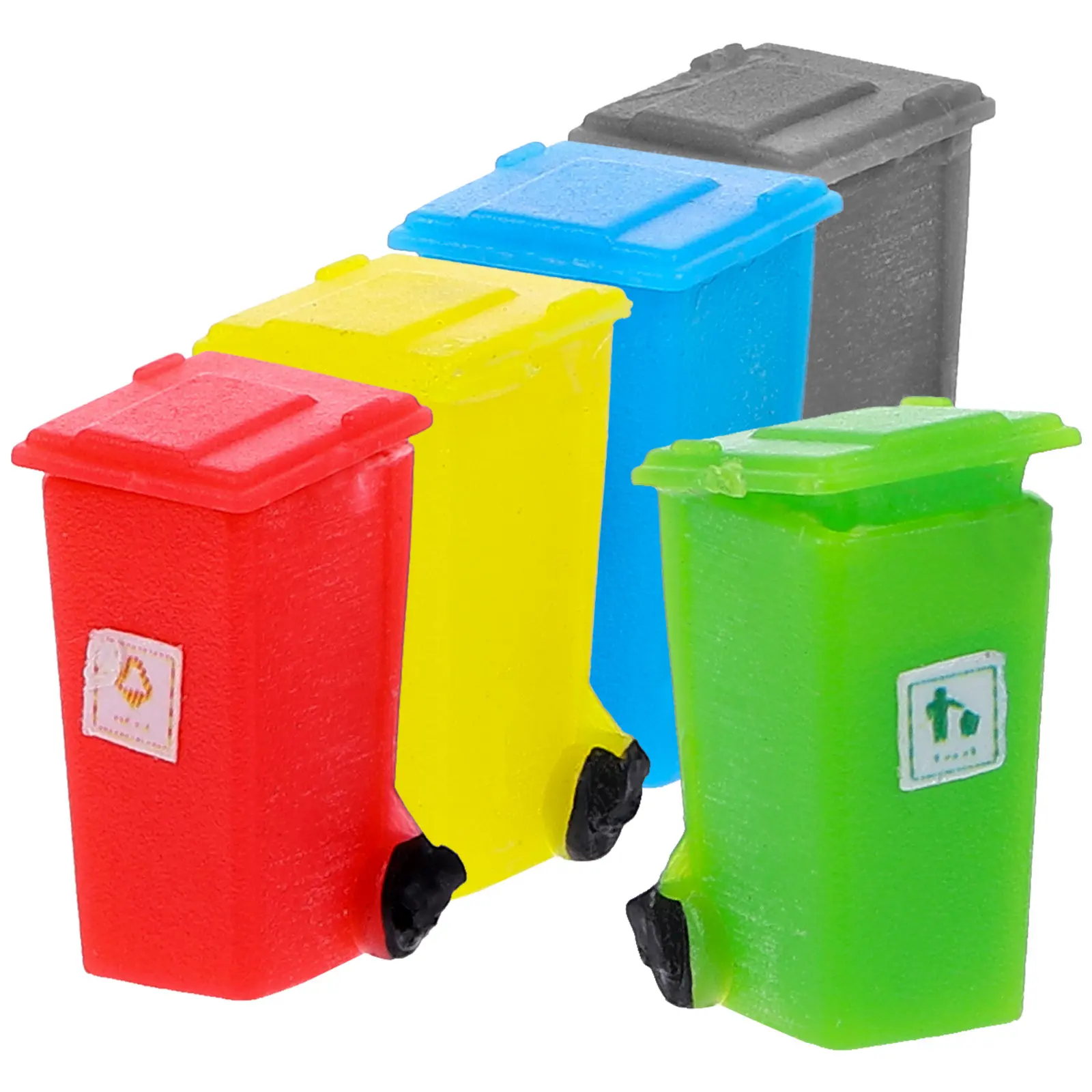 

5Pcs Mini Trash Can Detailed Lifelike Decor for Miniature House Sand Table Scene Desktop Ornament Early Learning Play