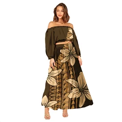 Hawaii Samoa Puletasi Dress Polynesian Tribal Print Party Dresses Women Puletasi Sets Custom Dress Samoa Puletasi Set