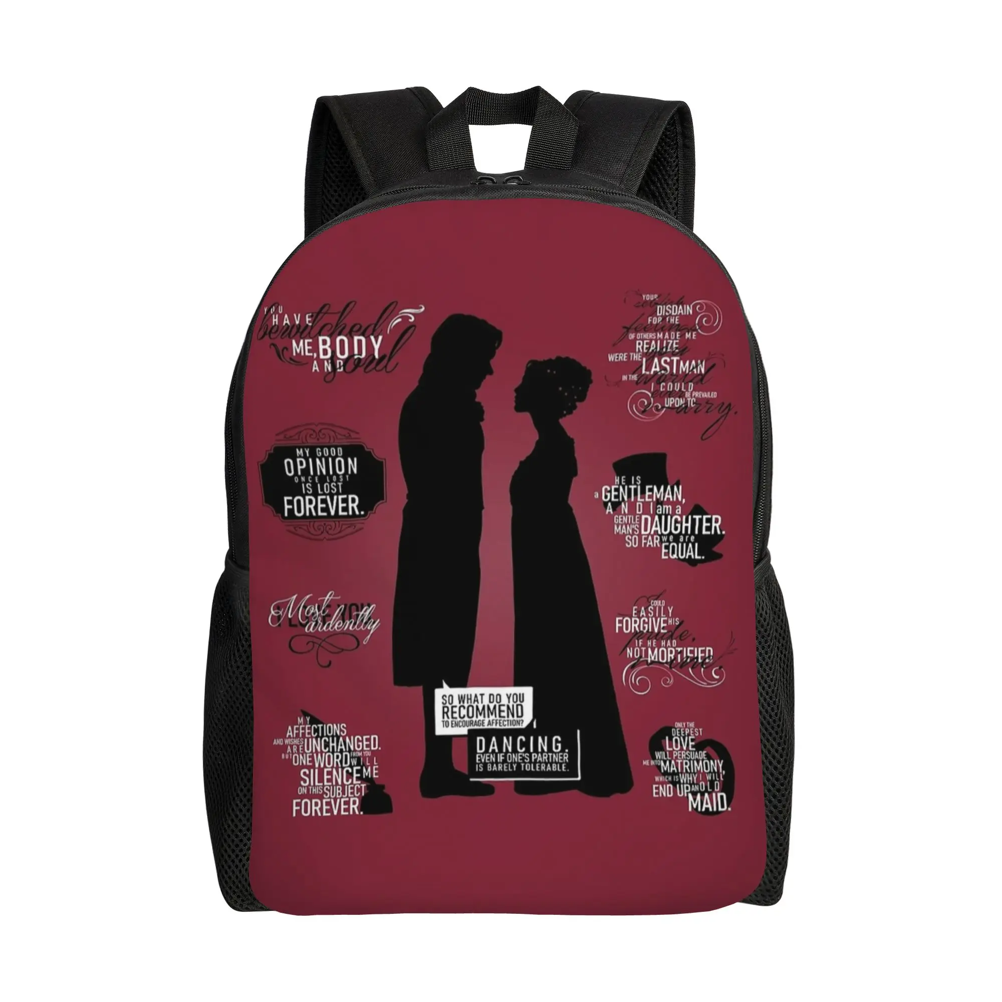 

Рюкзак с цитатами из «Гордости и предубеждения» (Лиззи и Дарси) для активного отдыха, походов, путешествий, для мужчин и женщин, для ноутбука, из холщовой ткани