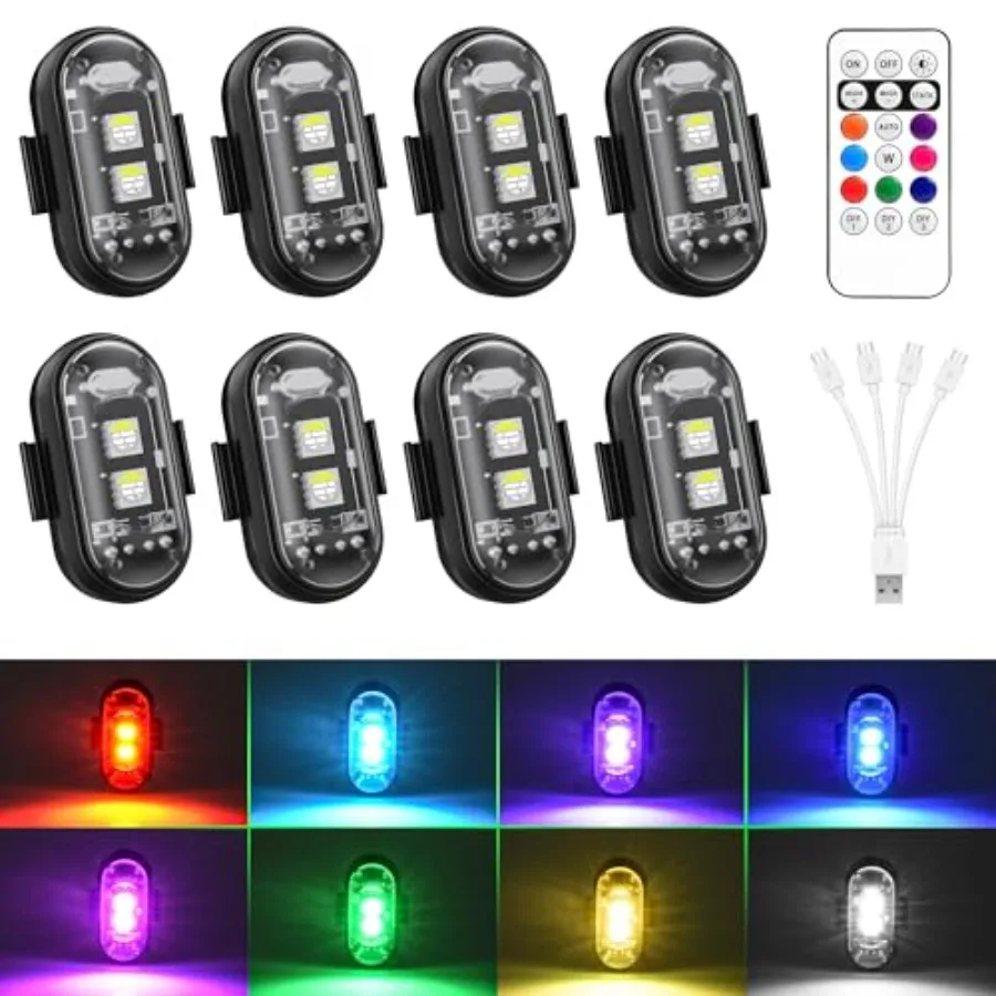 

【Spot goods】Wireless RGB LED Aircraft Strobe Lights with Remote Control 8 Colors 10 Flash Modes USB Charging Anti-Collision Lig