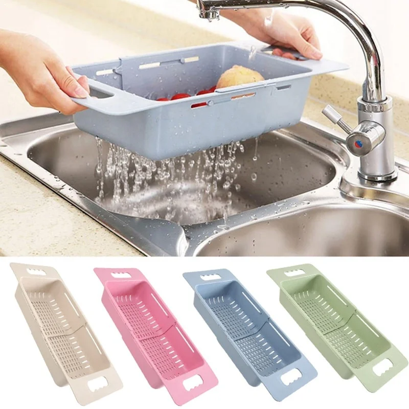 Adjustable Dish Drainer Sink Drain Basket Washing Vegetable Fruit Plastic Drying Rack Kitchen Accessories Organizer